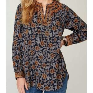 J JILL Pure Jill Embroidered Long Sleeve Floral Tunic Blouse 4X| Boho Flowy Fun